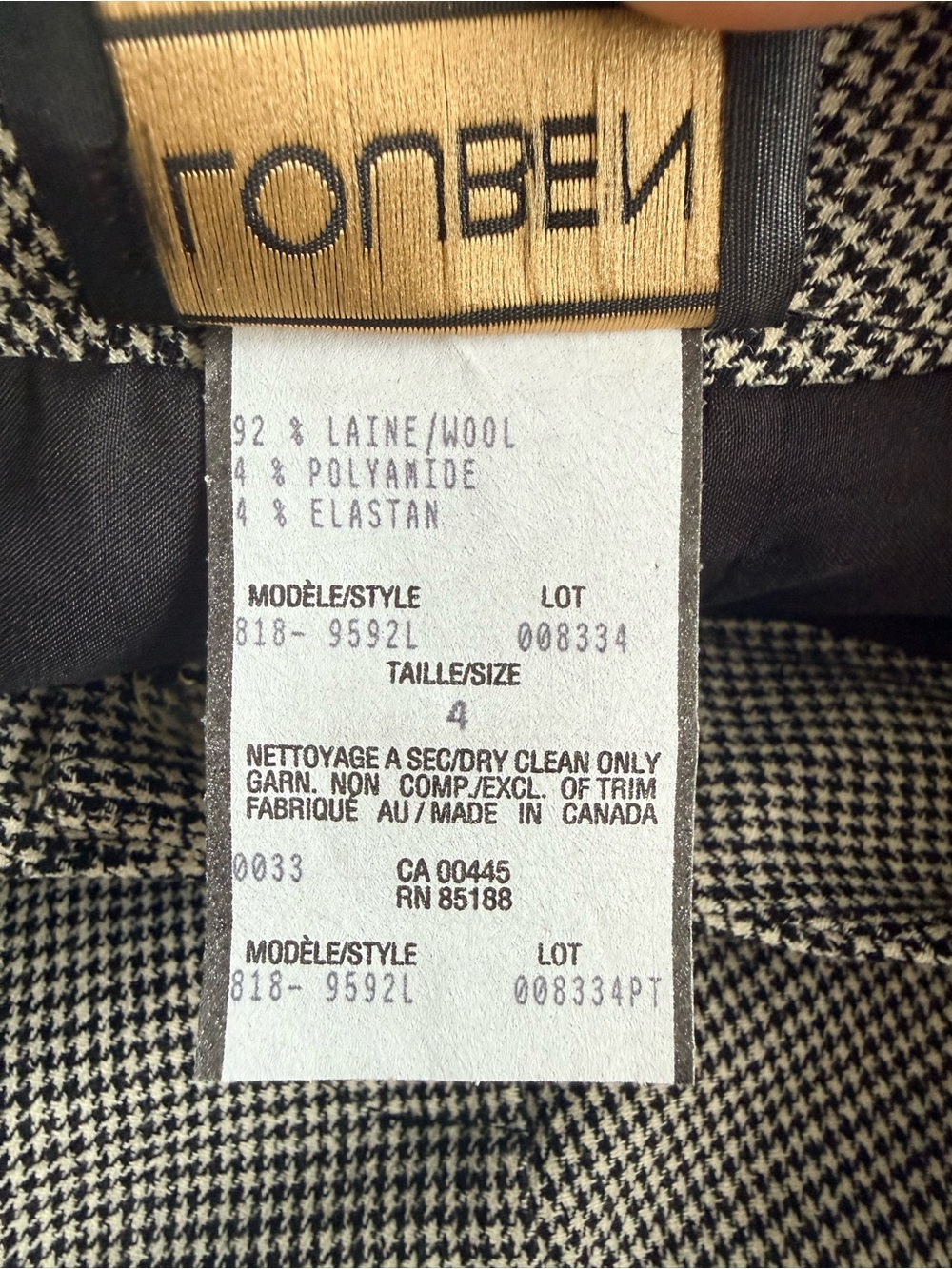 LOUBEN High-Waist Wide-Leg wool Dress Pants in hounds tooth print. - Picture 4 of 5
